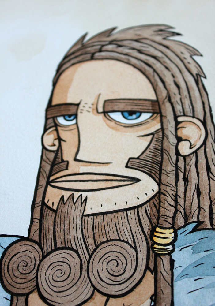 watercolour illustration of a caveman