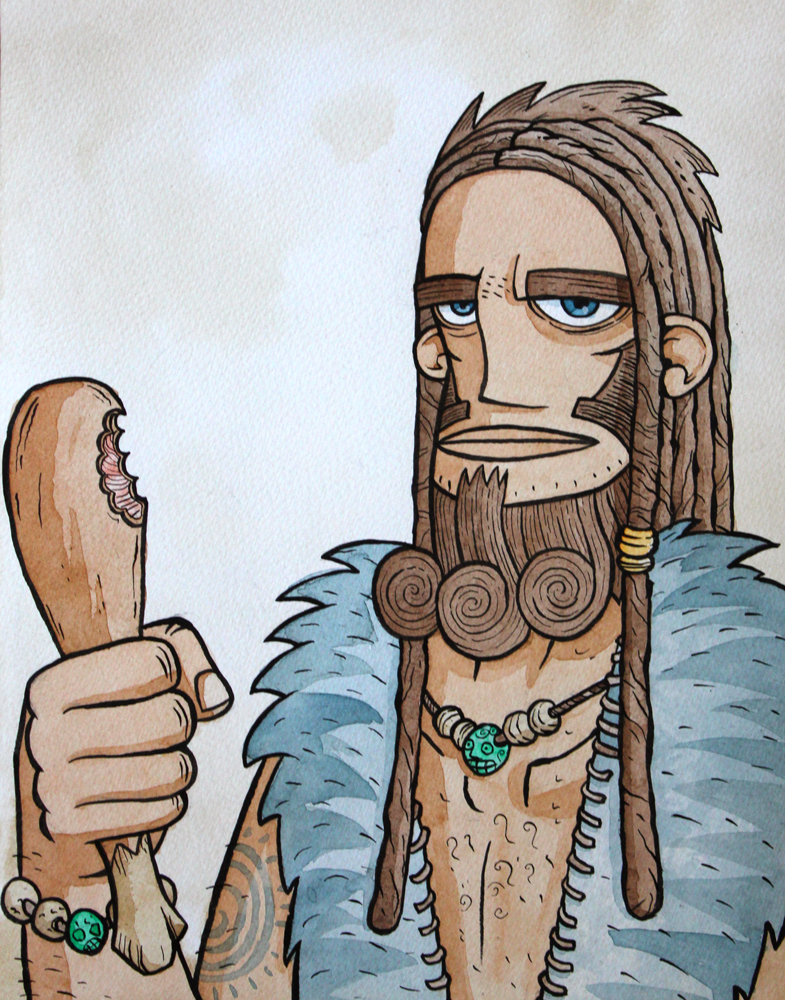 neanderthal watercolour caveman portrait