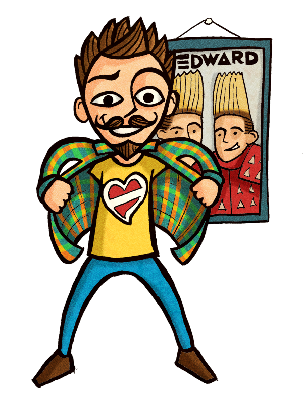 An illustration of a eurovision song contest fan and jedward
