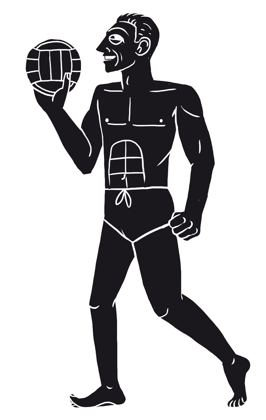 An illustration of a man playing beach volleyball