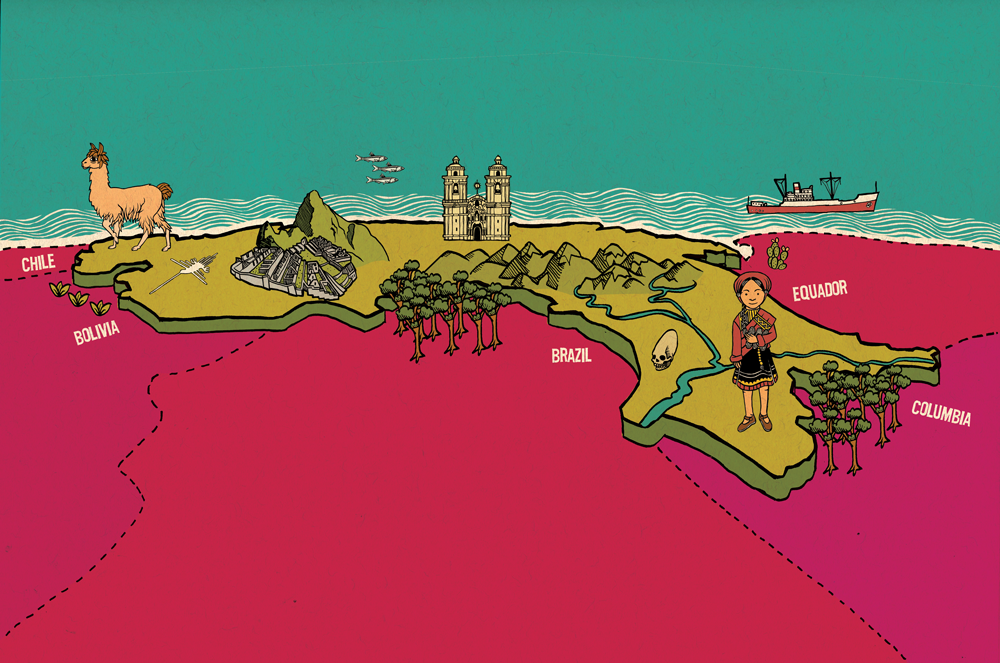 digital colour illustration of a map of peru